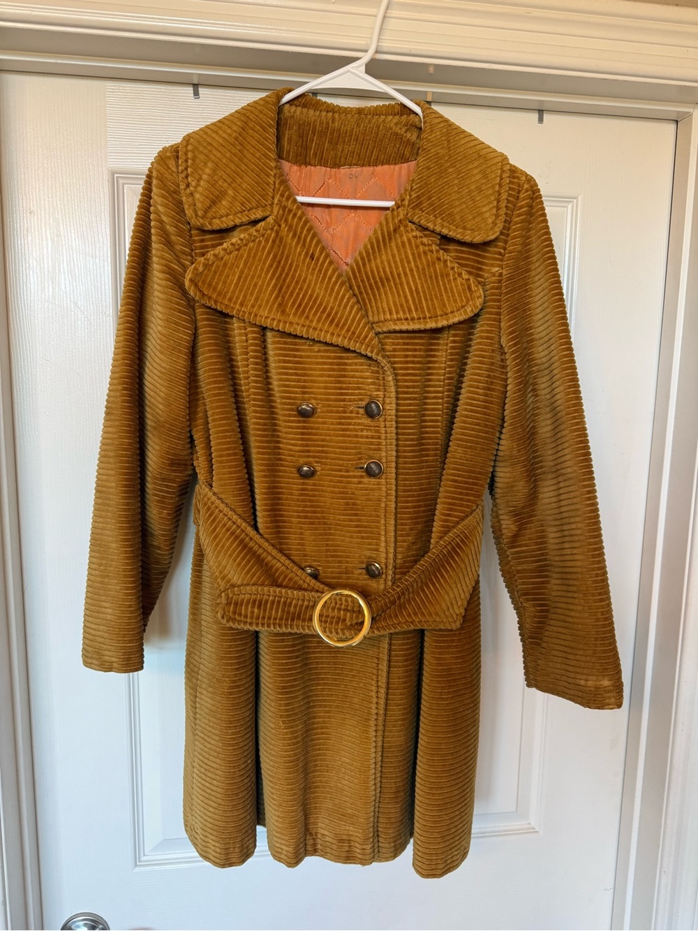 Gorgeous Vintage Women's Corduroy Double-Breasted Trench Coat - Mustard